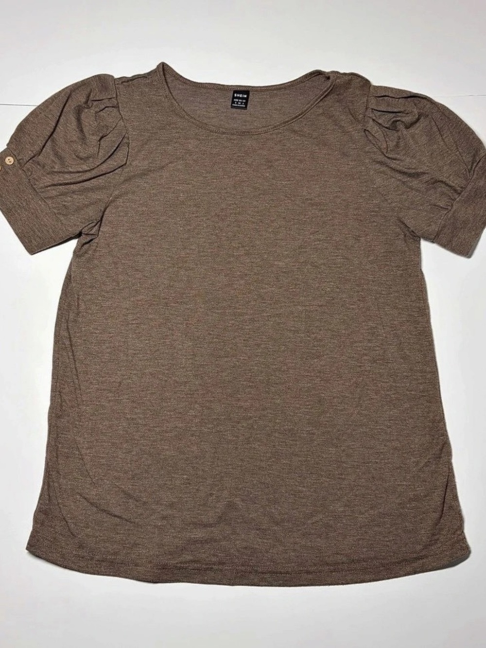SHEIN Brown Puff Sleeve Tee Size Small Like New